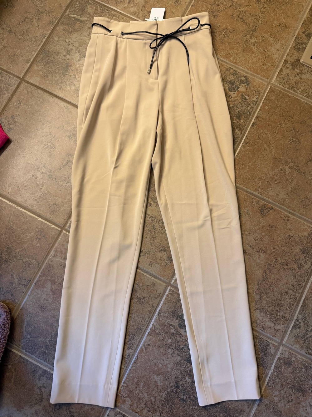 Carlisle Cream Dress Pants with Black Drawstring Detail